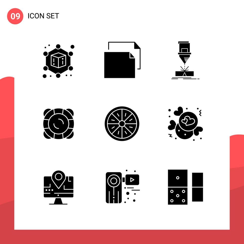 Pack of 9 Universal Glyph Icons for Print Media on White Background vector