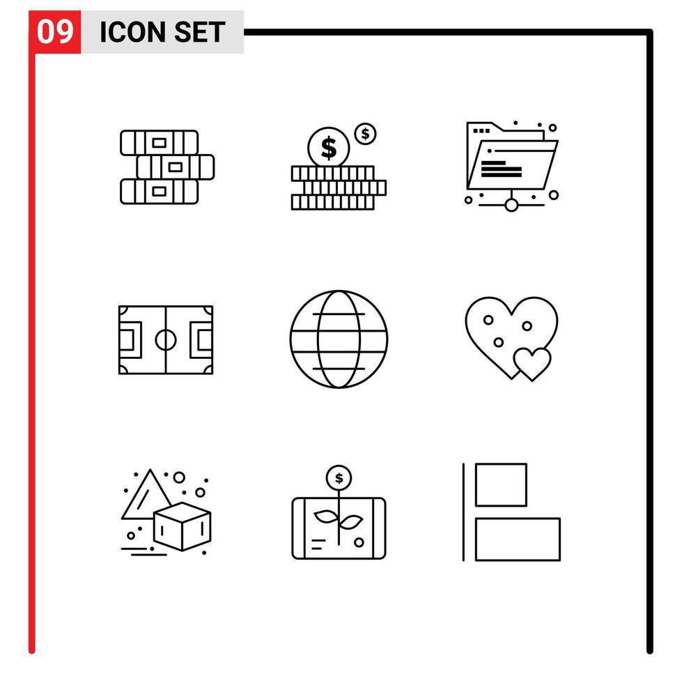 Set of 9 Modern UI Icons Symbols Signs for security globe network soccer game Editable Vector Design Elements