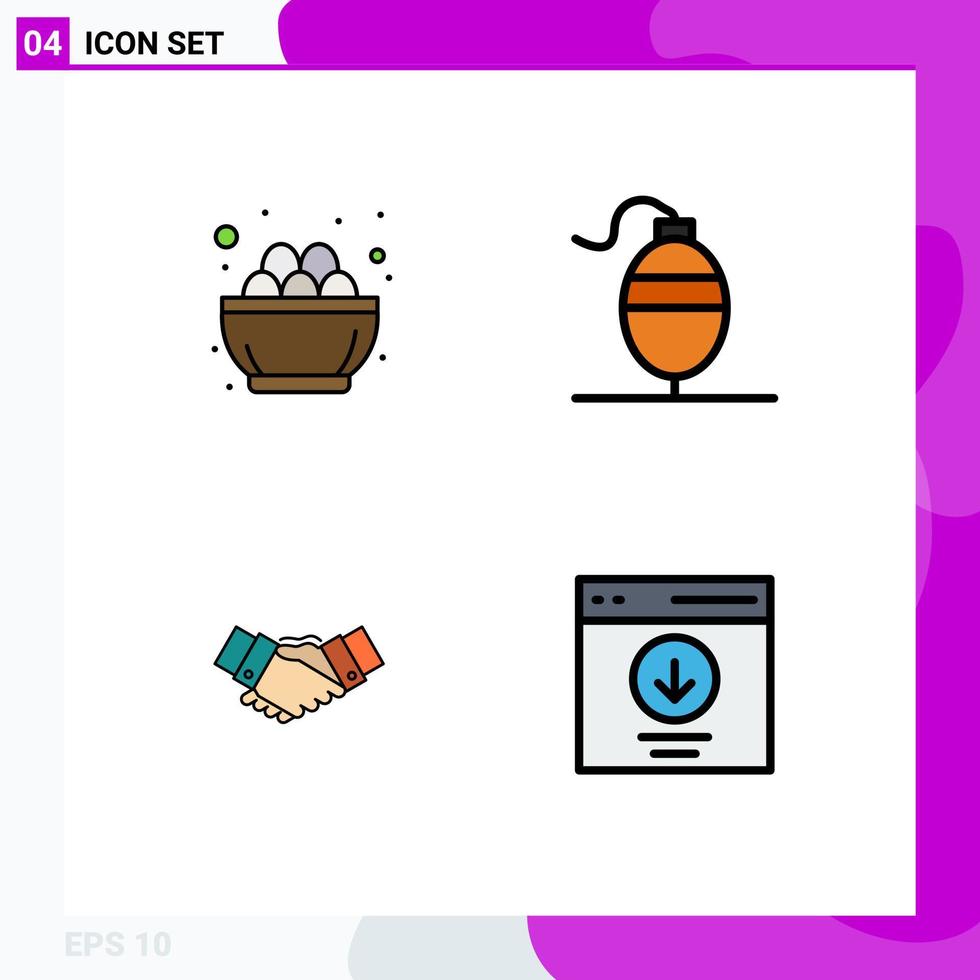 Set of 4 Modern UI Icons Symbols Signs for bowl agreement egg fish hands Editable Vector Design Elements