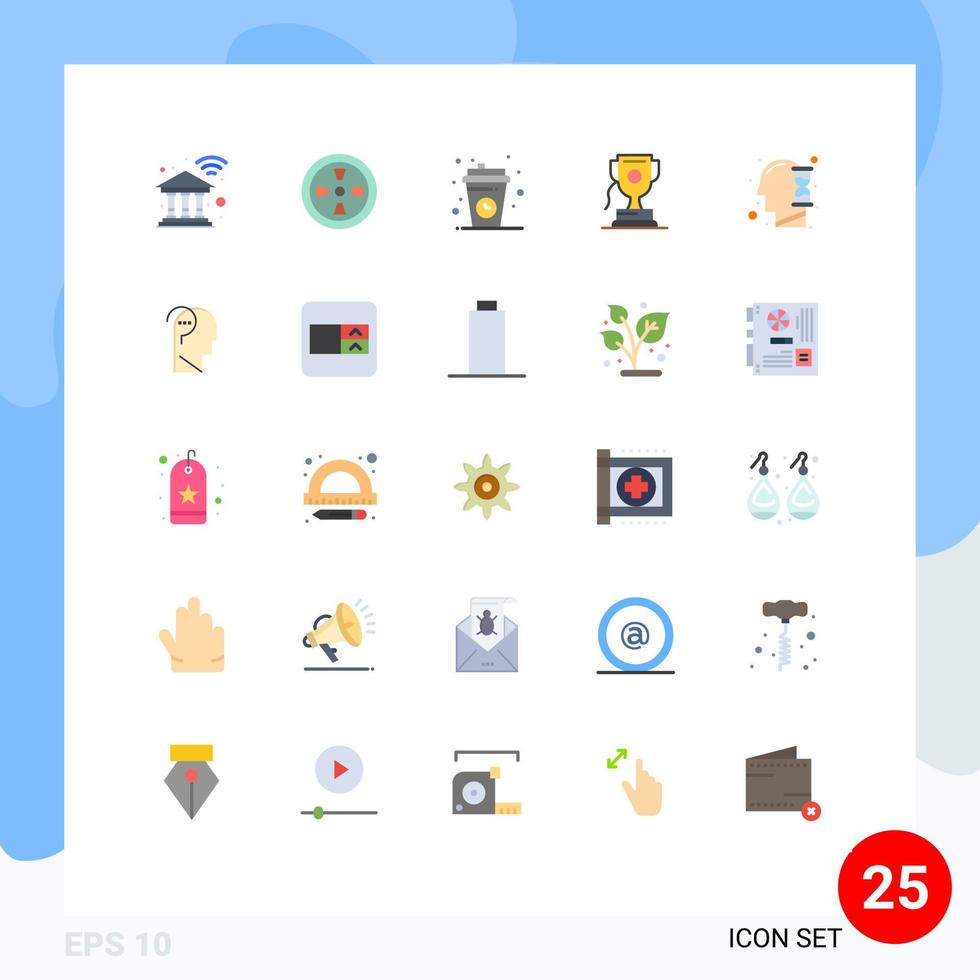 Pack of 25 Modern Flat Colors Signs and Symbols for Web Print Media such as mind game coffee sport achievment Editable Vector Design Elements