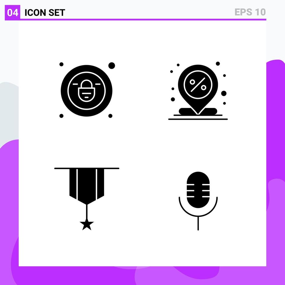 Set of 4 icons in solid style Creative Glyph Symbols for Website Design and Mobile Apps Simple Solid Icon Sign Isolated on White Background 4 Icons vector