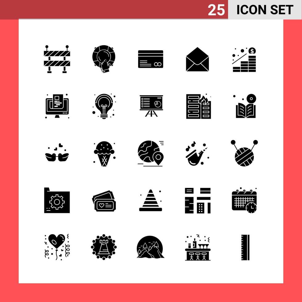 25 Icon Pack Solid Style Glyph Symbols on White Background Simple Signs for general designing vector