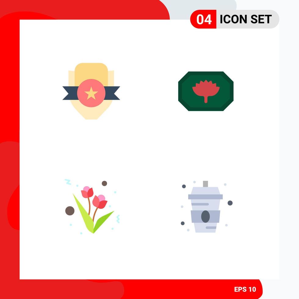 Stock Vector Icon Pack of 4 Line Signs and Symbols for badge present shield bangladesh monogram drink Editable Vector Design Elements