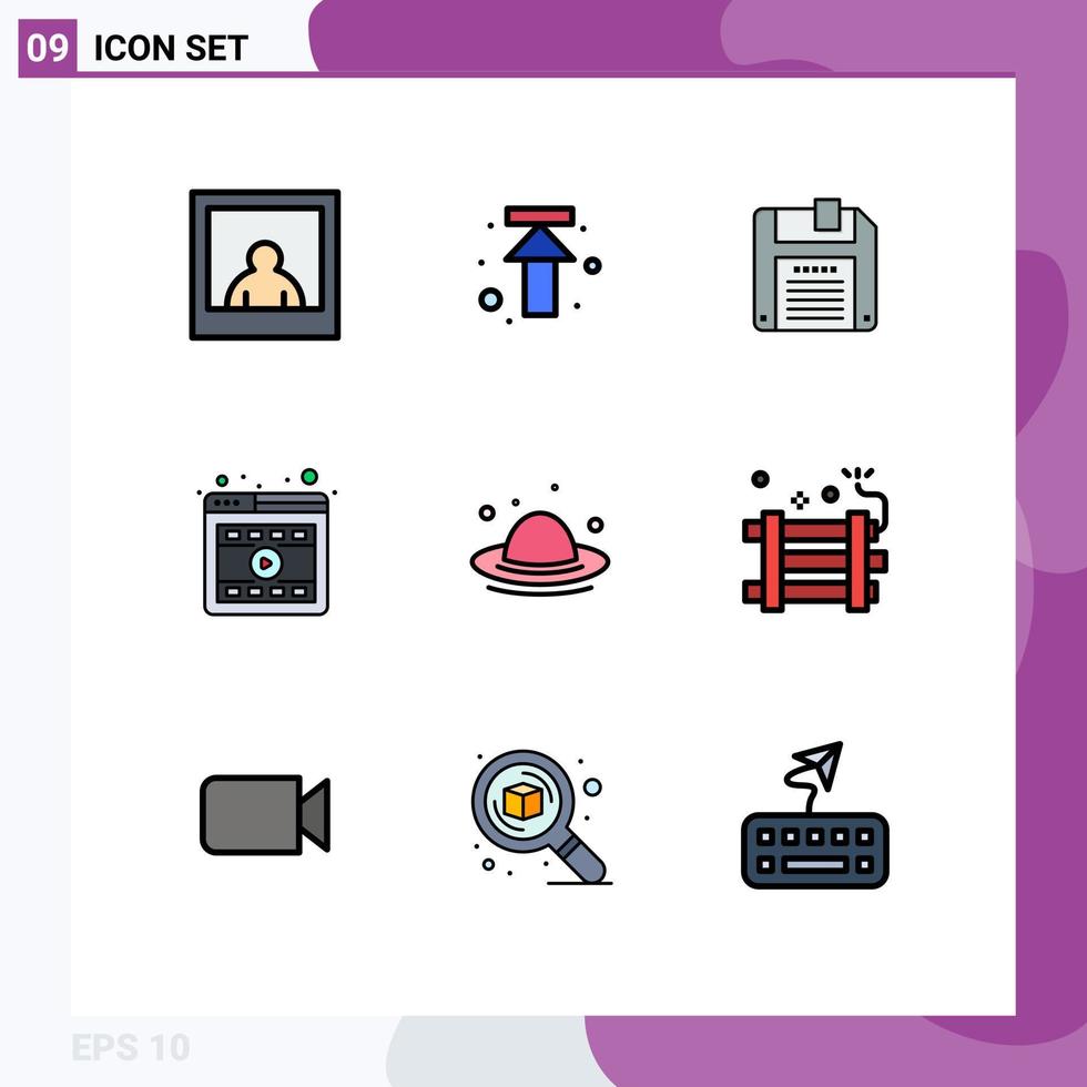 9 Filledline Flat Color concept for Websites Mobile and Apps bomb hat save fashion online Editable Vector Design Elements