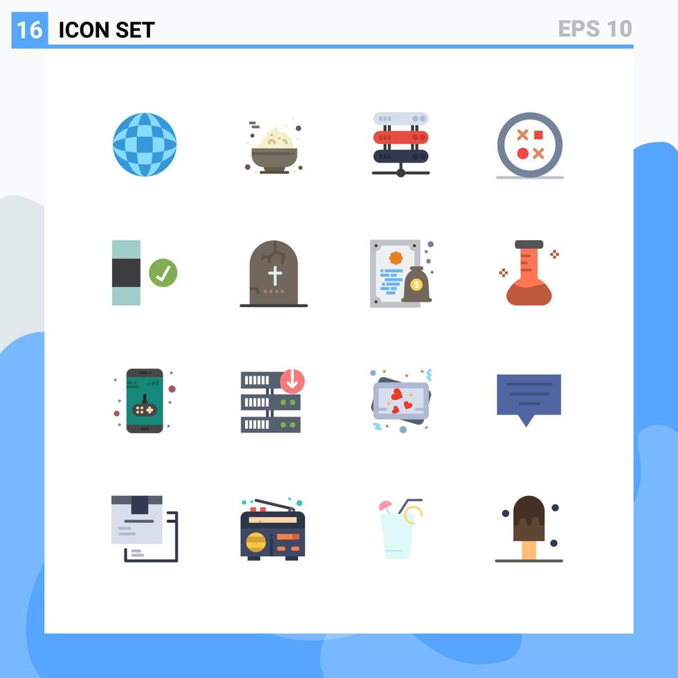 paquete de color plano de 16 símbolos universales de desarrollo de forma de red de verificación de datos paquete editable de elementos creativos de diseño de vectores