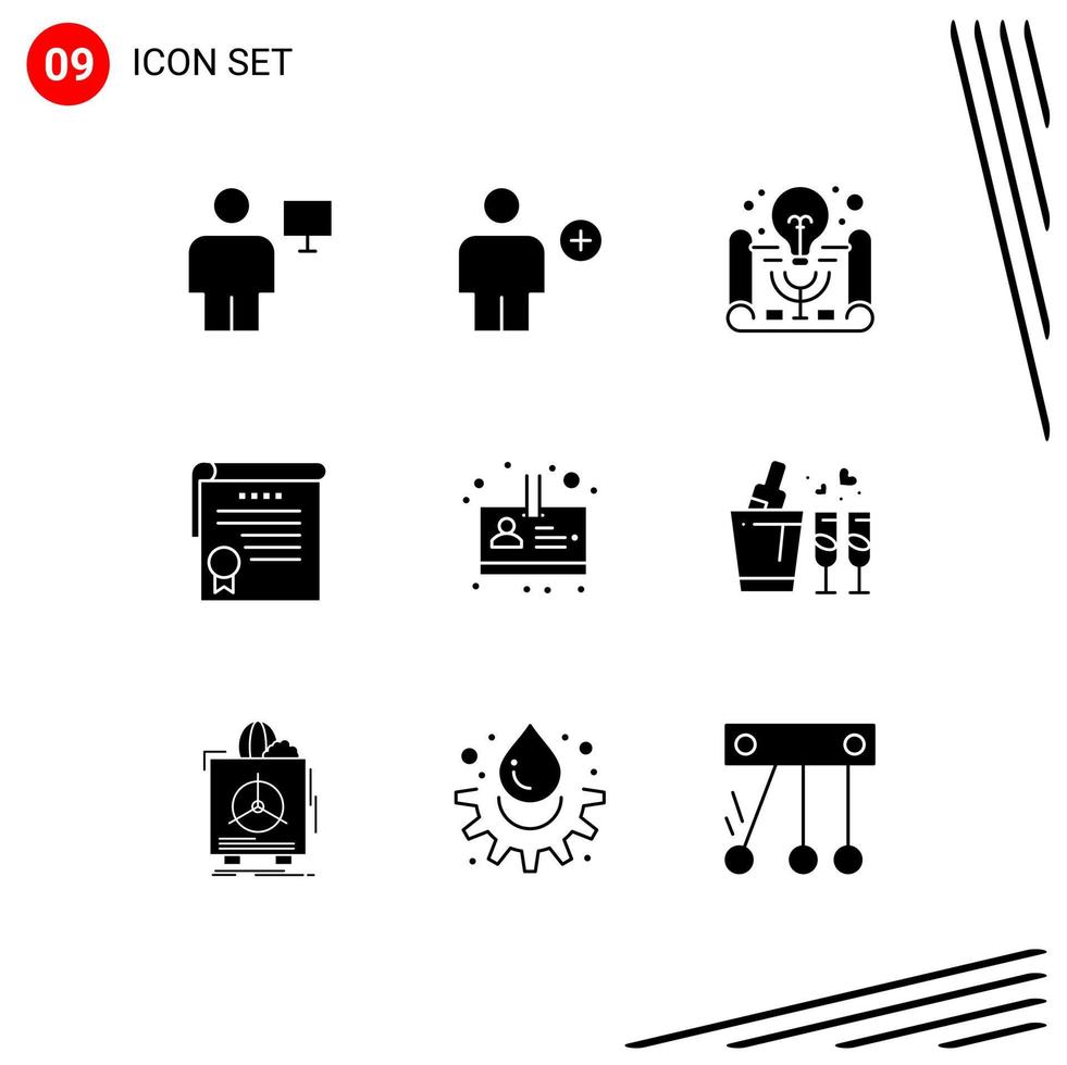 9 Thematic Vector Solid Glyphs and Editable Symbols of award achievement human certificate project idea Editable Vector Design Elements