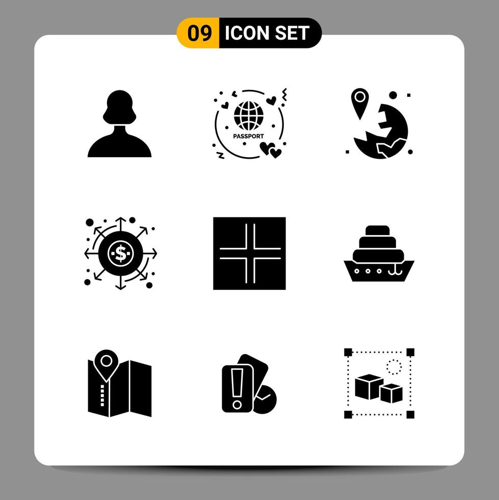 9 Black Icon Pack Glyph Symbols Signs for Responsive designs on white background 9 Icons Set vector
