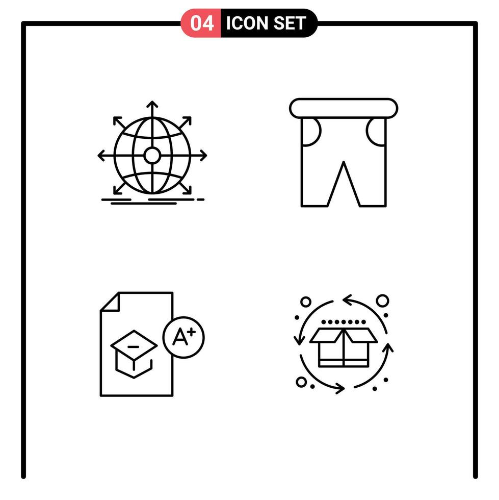 conjunto de 4 iconos de interfaz de usuario modernos símbolos signos para viajes de negocios red vacaciones graduación elementos de diseño vectorial editables vector