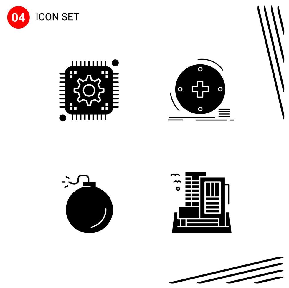 Collection of 4 Vector Icons in solid style Pixle Perfect Glyph Symbols for Web and Mobile Solid Icon Signs on White Background 4 Icons