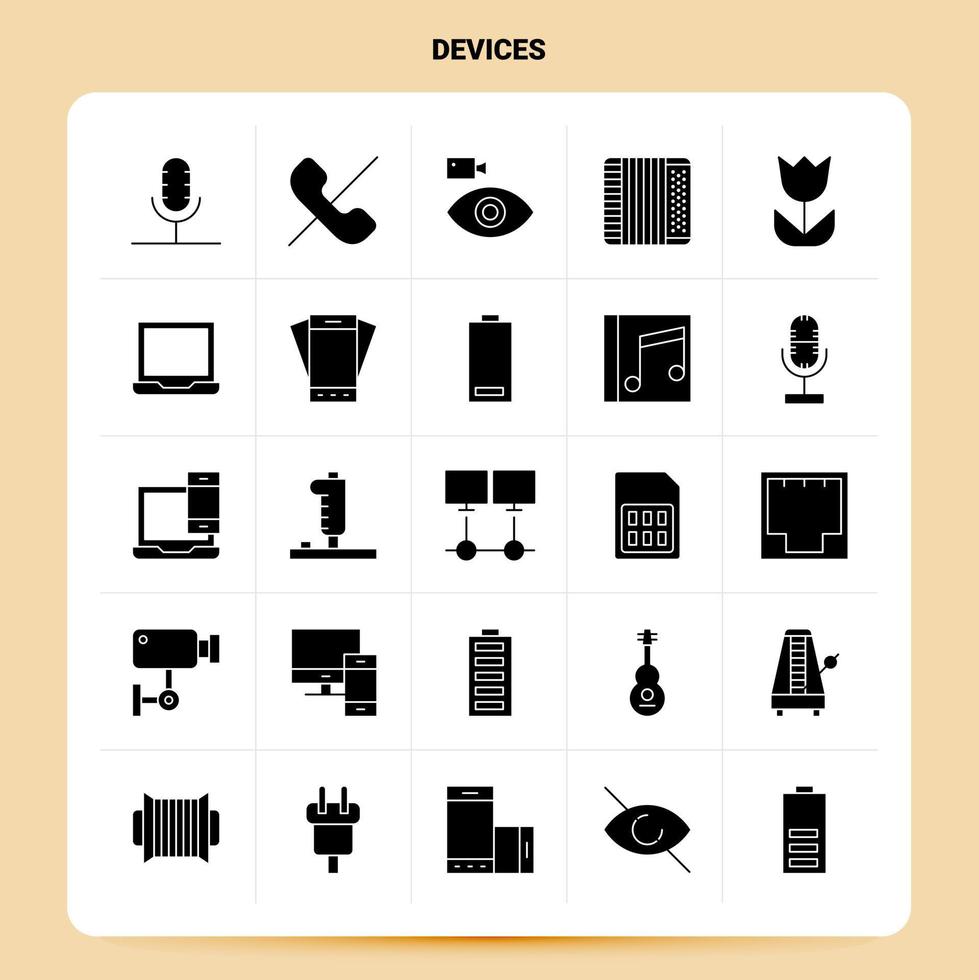 conjunto de iconos de 25 dispositivos sólidos diseño de estilo de glifo vectorial conjunto de iconos negros diseño de ideas de negocios web y móvil ilustración vectorial vector