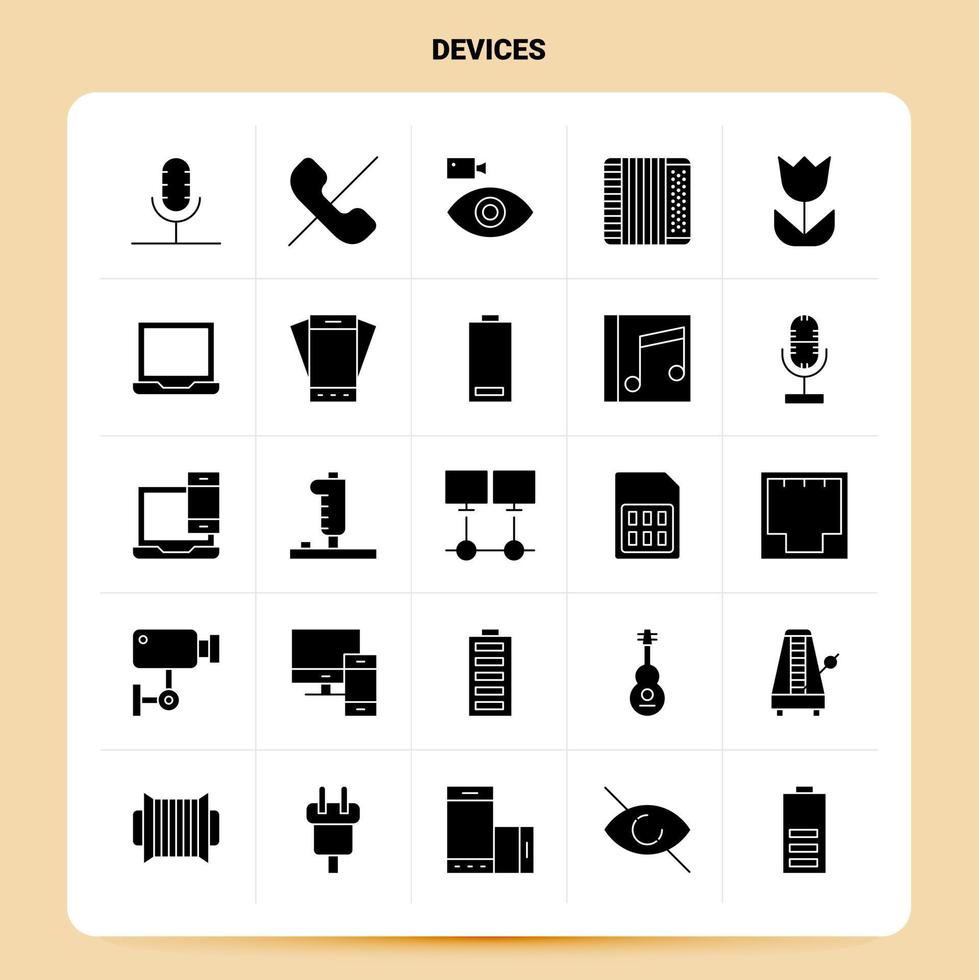 Solid 25 Devices Icon set Vector Glyph Style Design Black Icons Set Web and Mobile Business ideas design Vector Illustration