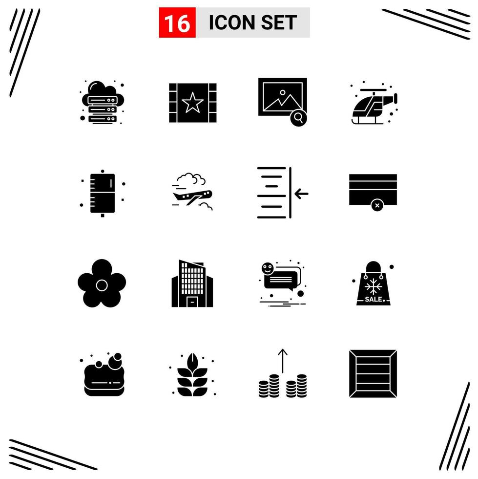 Group of 16 Modern Solid Glyphs Set for enema help star helicopter emergency Editable Vector Design Elements