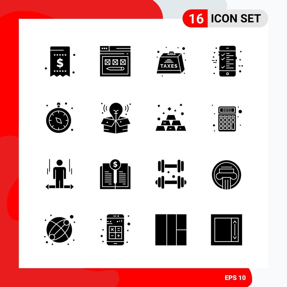 Creative Set of 16 Universal Glyph Icons isolated on White Background vector