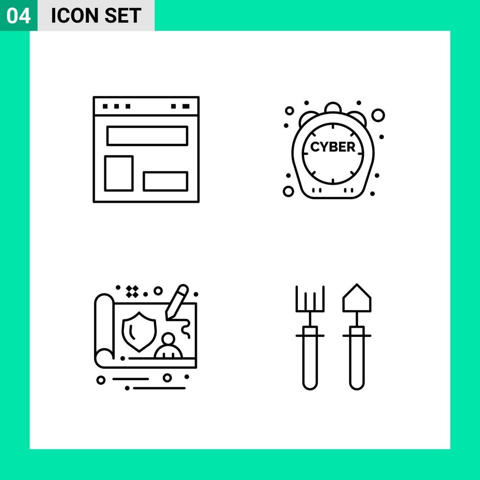 Pack of 4 Line Style Icon Set Outline Symbols for print Creative Signs Isolated on White Background 4 Icon Set vector