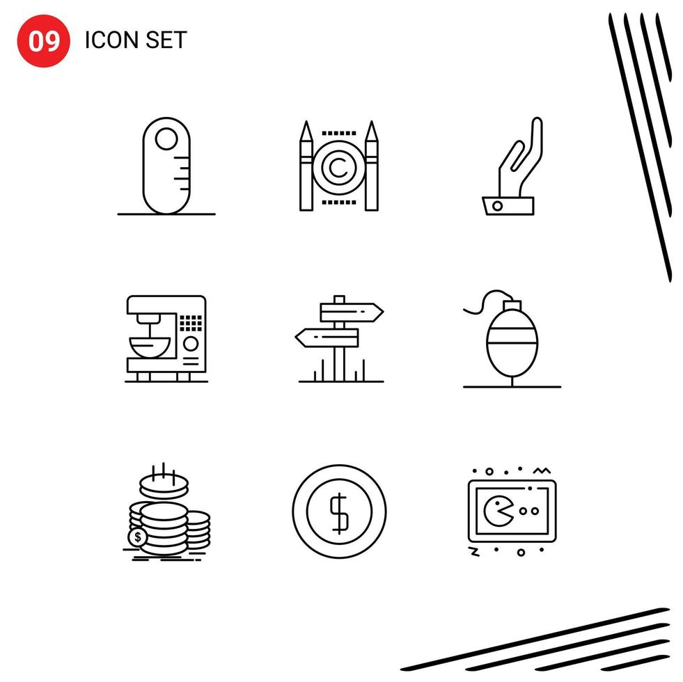 Set of 9 Commercial Outlines pack for room hotel hand direction home Editable Vector Design Elements