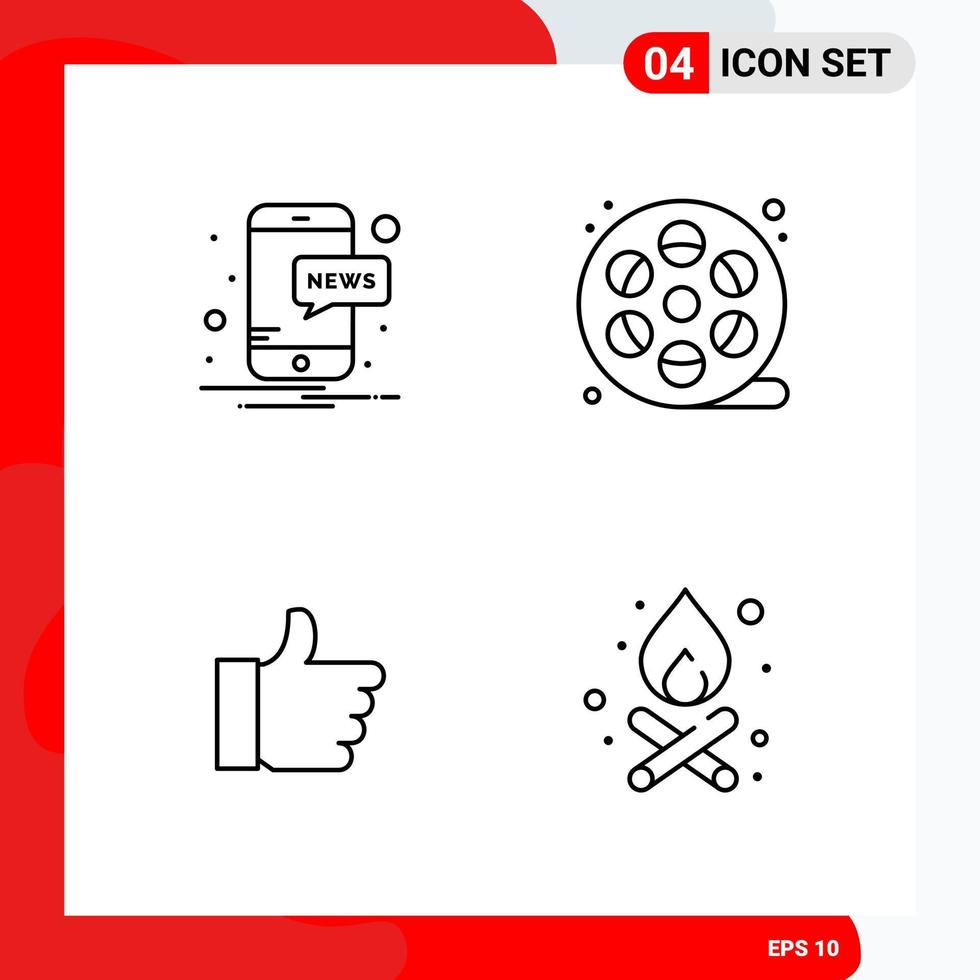 Creative Set of 4 Universal Outline Icons isolated on White Background vector