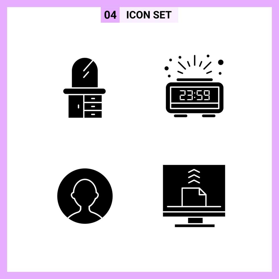 4 Icons in Solid Style Glyph Symbols on White Background Creative Vector Signs for Web mobile and Print