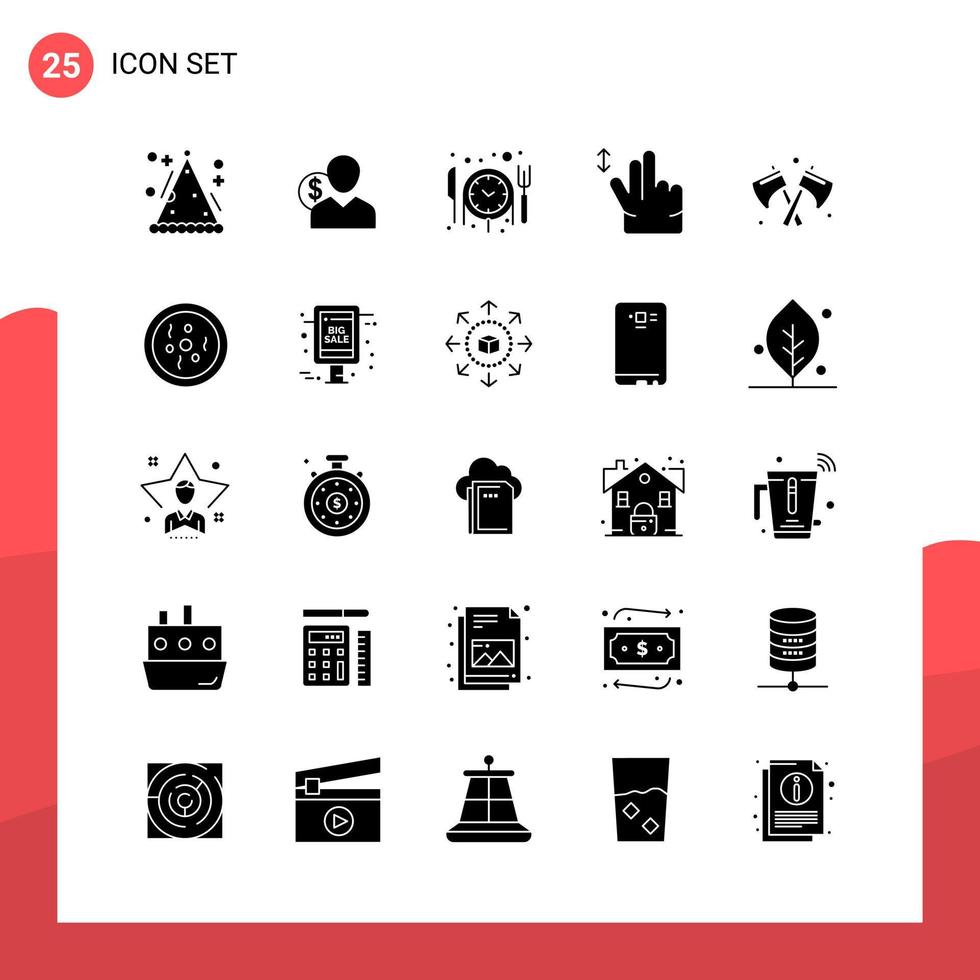 Pack of 25 Universal Glyph Icons for Print Media on White Background vector