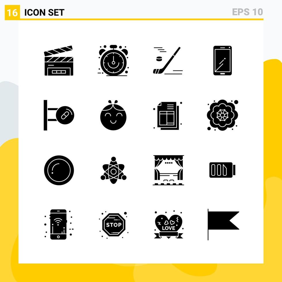 colección de 16 iconos sólidos universales conjunto de iconos para web y móvil vector