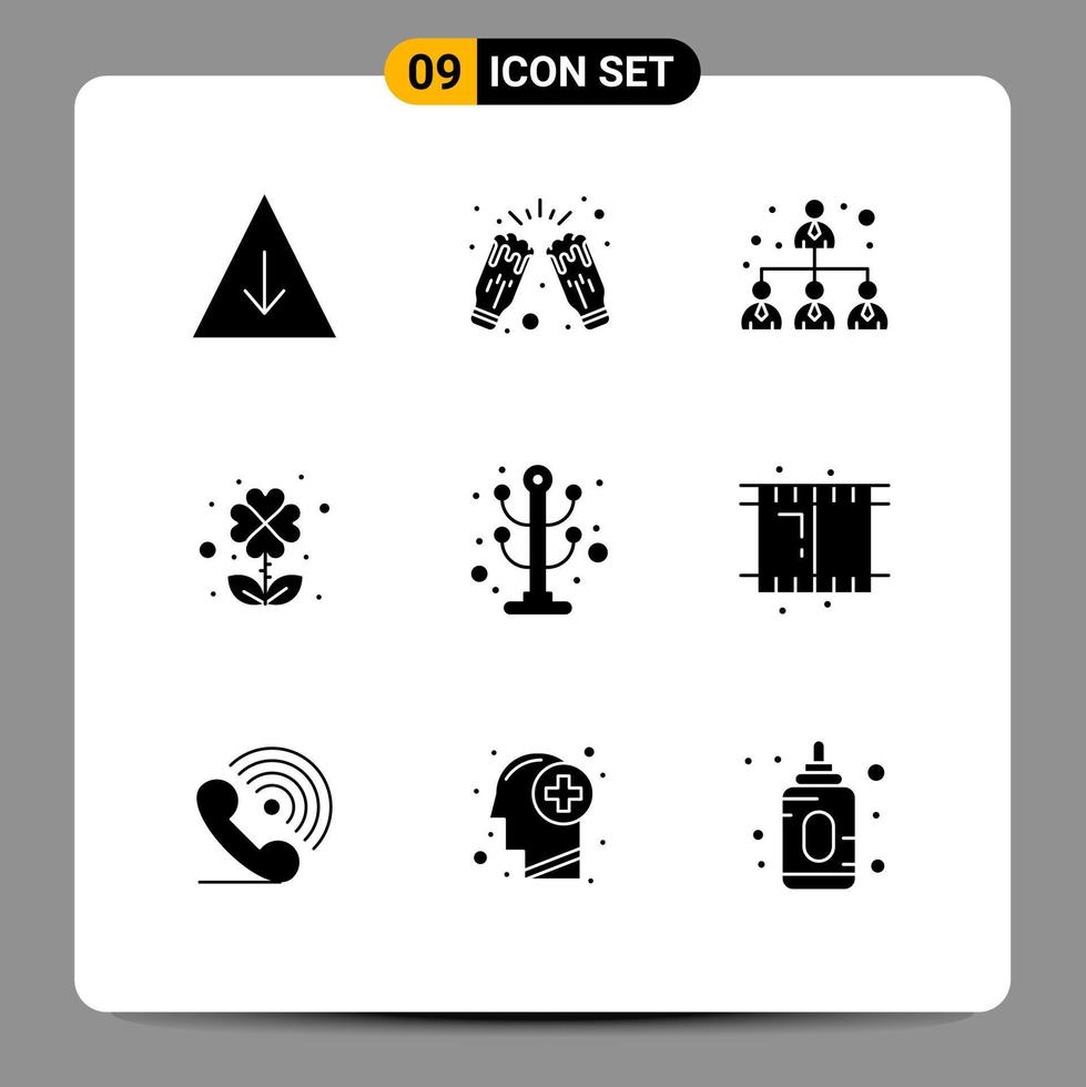 conjunto moderno de 9 pictogramas de glifos sólidos de muebles de rack ropa de negocios cuatro elementos de diseño vectorial editables vector