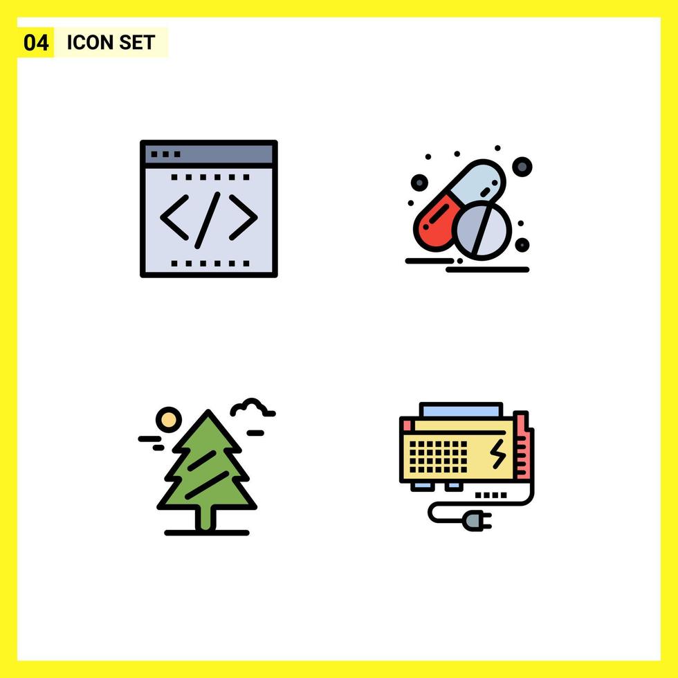 Set of 4 Modern UI Icons Symbols Signs for business tree office medicine canada Editable Vector Design Elements