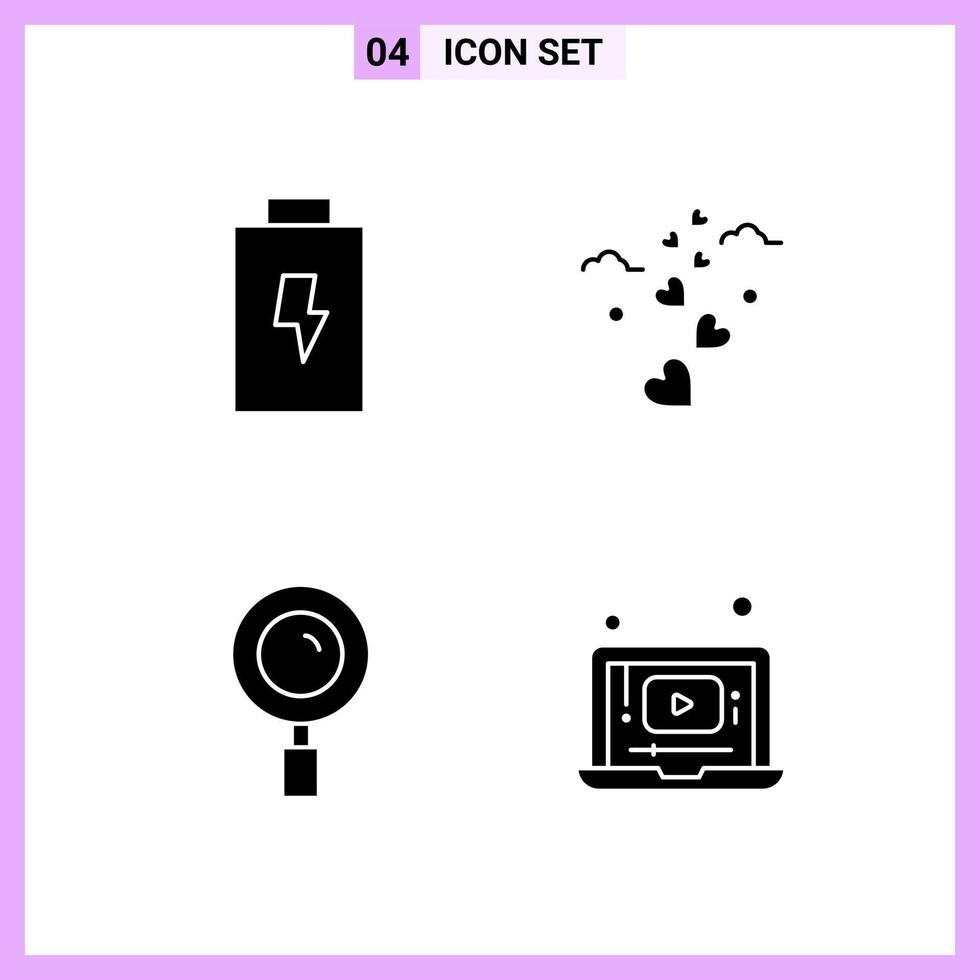 4 Icons in Solid Style Glyph Symbols on White Background Creative Vector Signs for Web mobile and Print