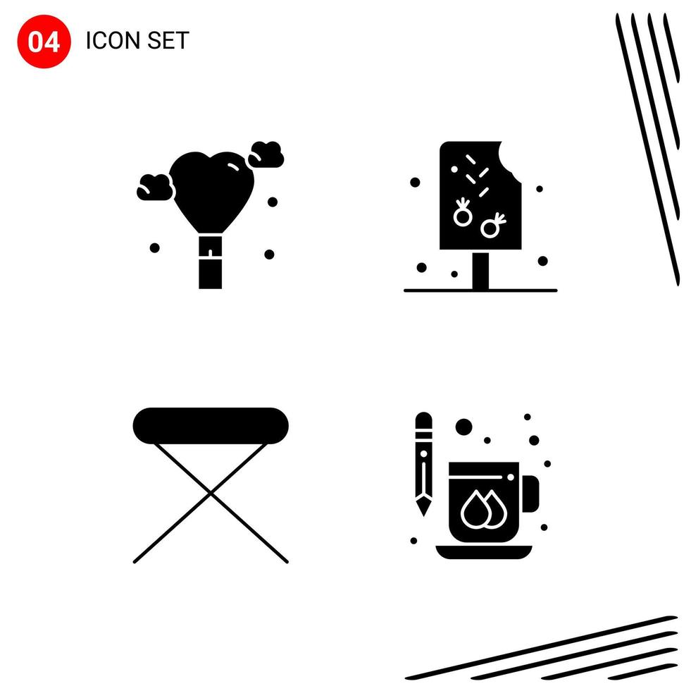 Collection of 4 Vector Icons in solid style Pixle Perfect Glyph Symbols for Web and Mobile Solid Icon Signs on White Background 4 Icons