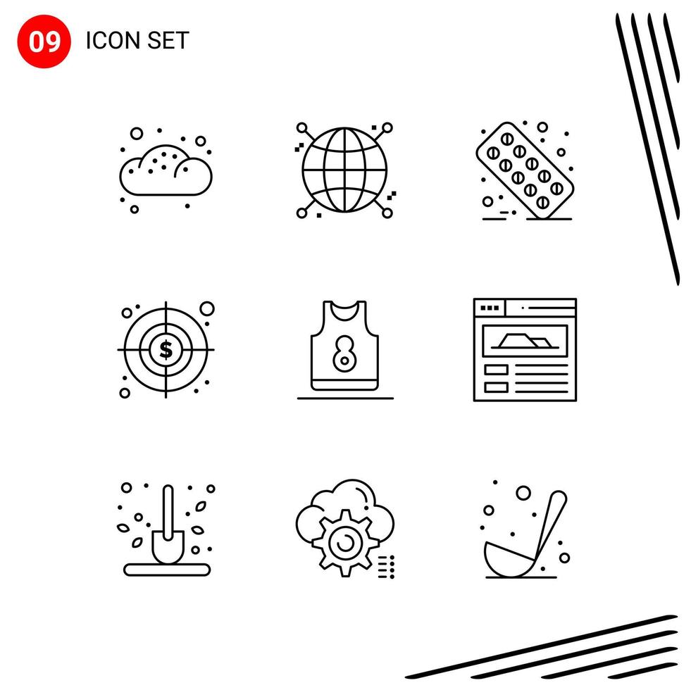 colección de 9 iconos vectoriales en estilo de línea píxel símbolos de contorno perfecto para web y signos de iconos de línea móvil sobre fondo blanco 9 iconos vector