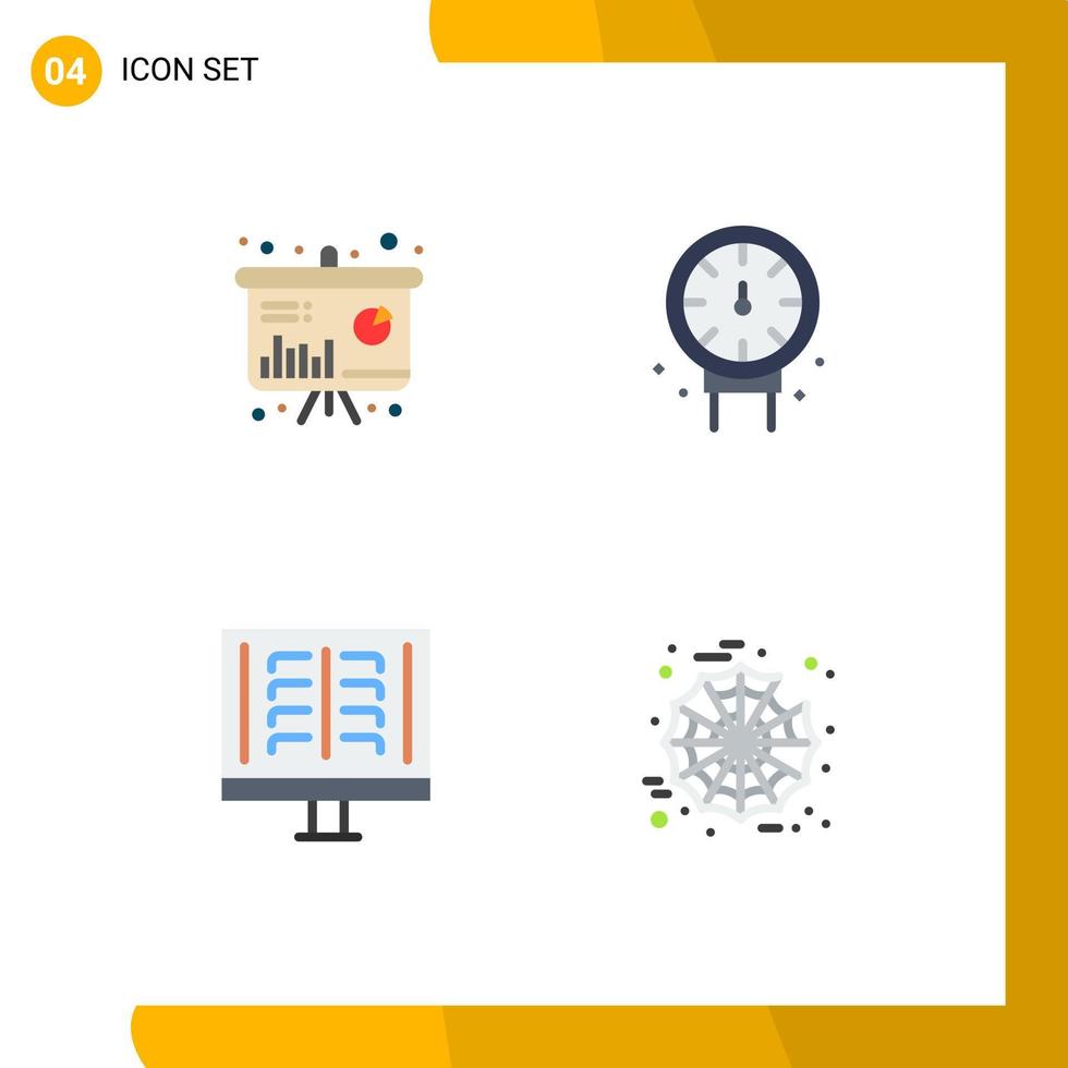 Set of 4 Vector Flat Icons on Grid for chart radiology information plumber ribs Editable Vector Design Elements