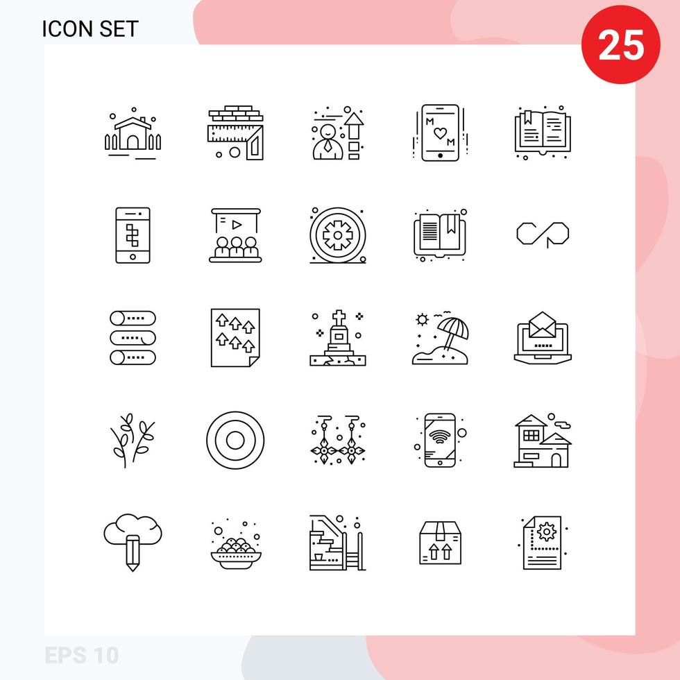 25 Universal Lines Set for Web and Mobile Applications hobbies book efficiency mother love Editable Vector Design Elements
