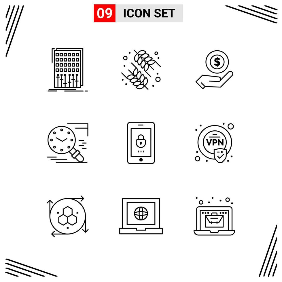 9 Icons Line Style Grid Based Creative Outline Symbols for Website Design Simple Line Icon Signs Isolated on White Background 9 Icon Set vector