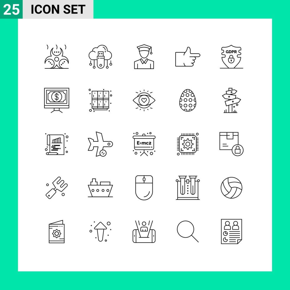 25 Universal Lines Set for Web and Mobile Applications privacy data store vote like Editable Vector Design Elements