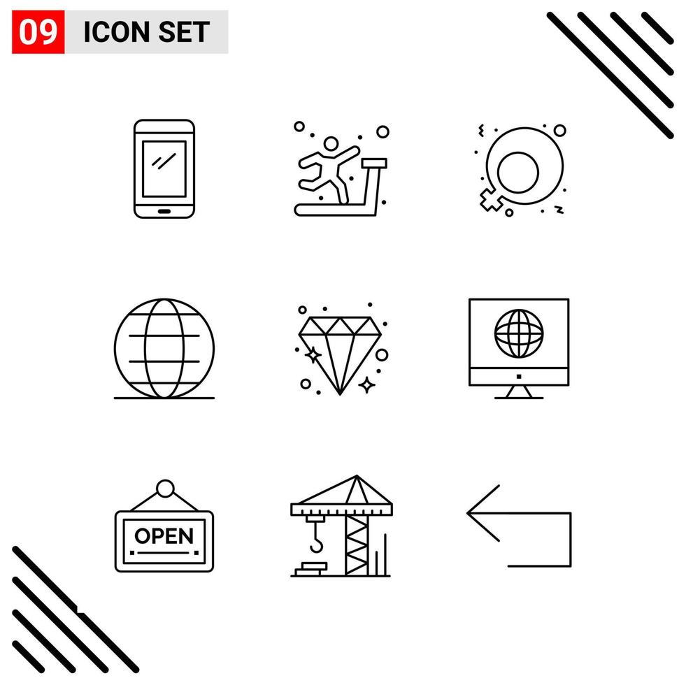 conjunto perfecto de píxeles de iconos de 9 líneas conjunto de iconos de esquema para el diseño de sitios web y la interfaz de aplicaciones móviles vector