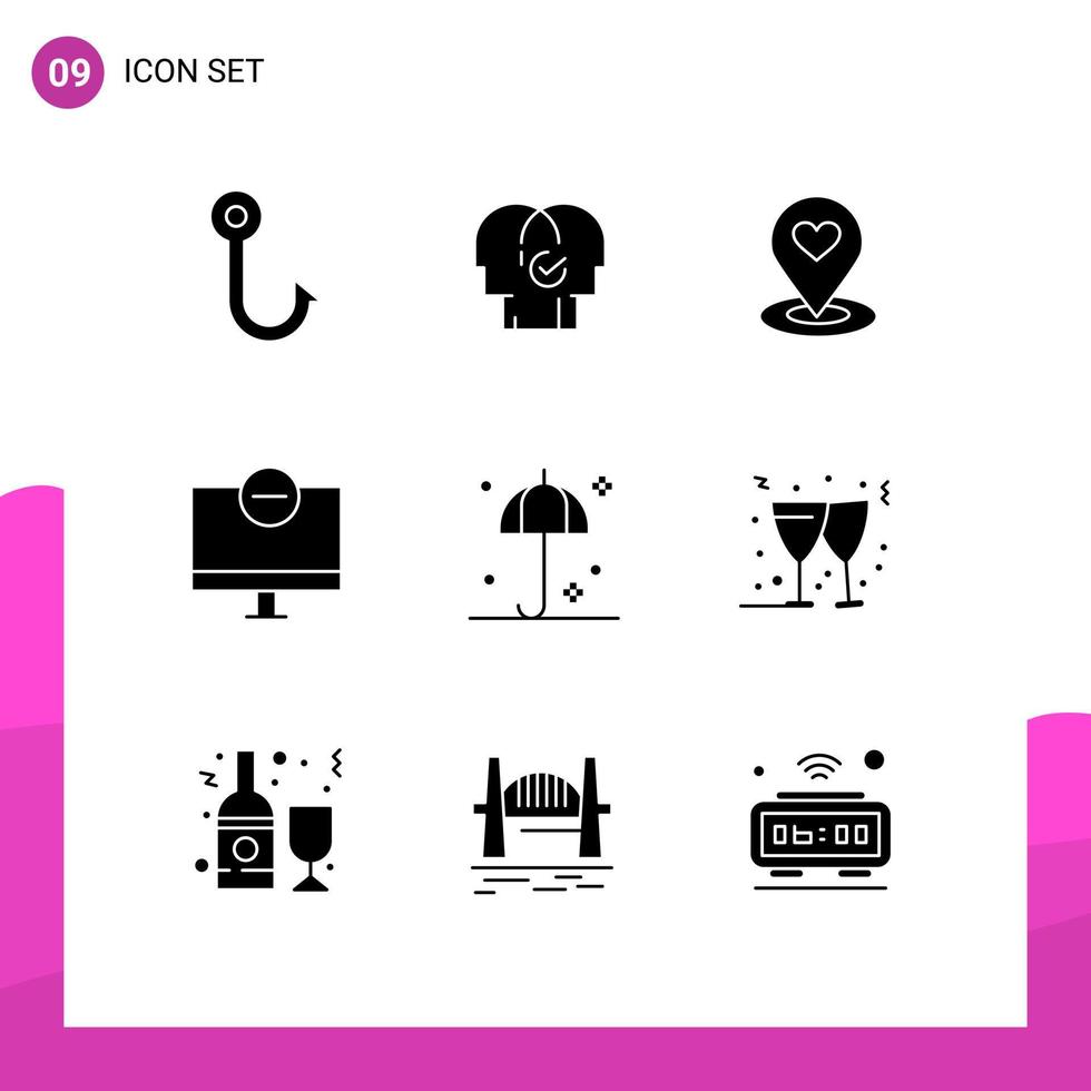 Modern Set of 9 Solid Glyphs and symbols such as monitor gadget location devices heart Editable Vector Design Elements