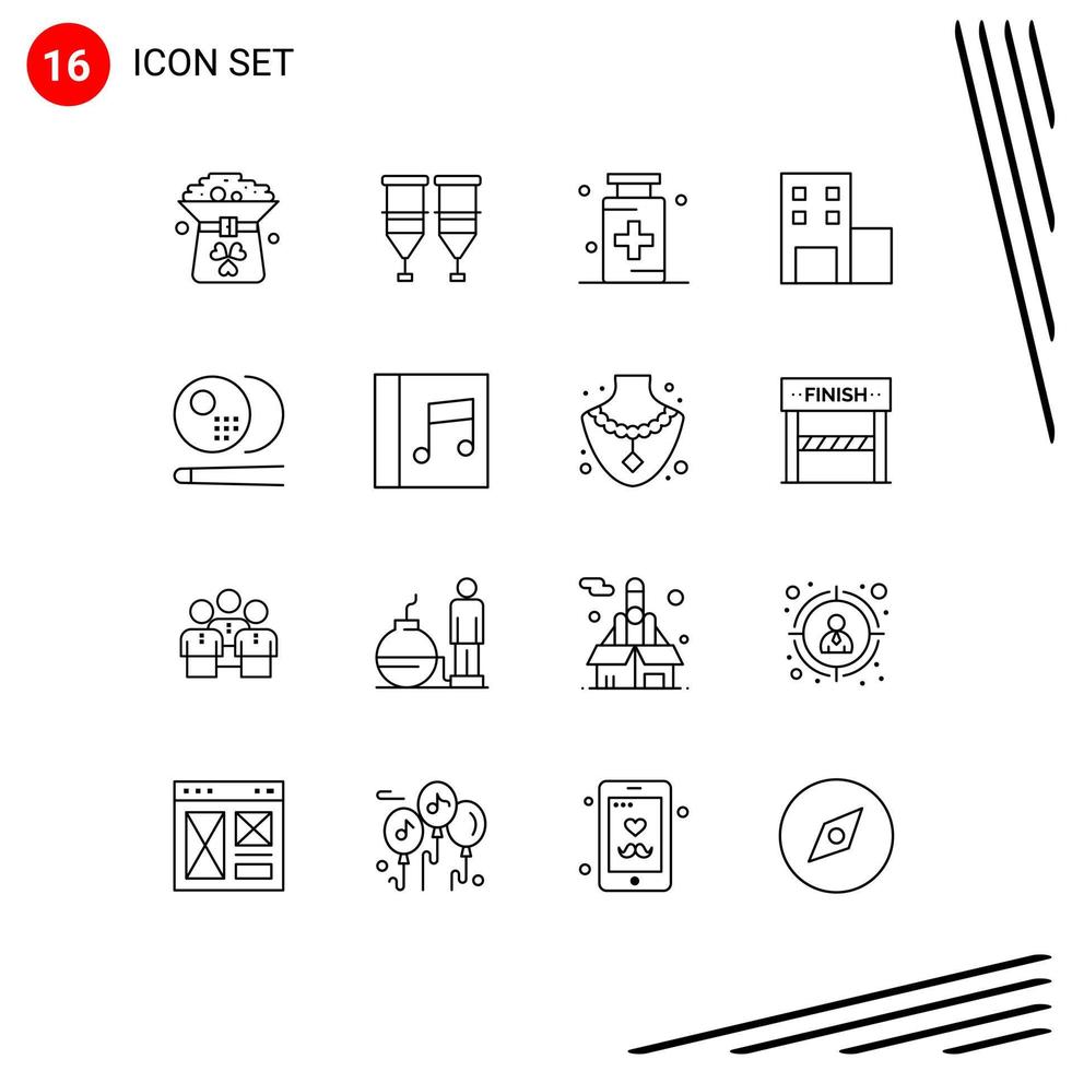 Pack of 16 creative Outlines of university education syringe medicine health Editable Vector Design Elements