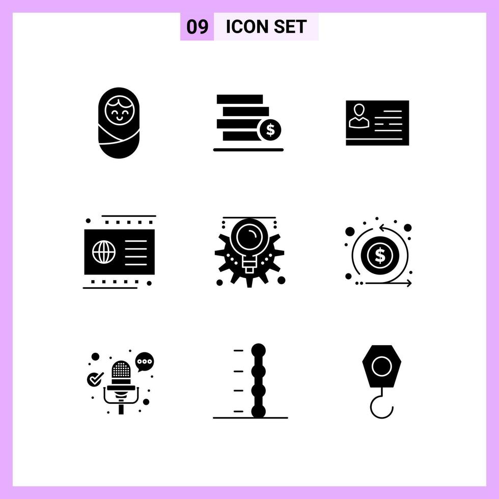 9 Icons in Solid Style Glyph Symbols on White Background Creative Vector Signs for Web mobile and Print