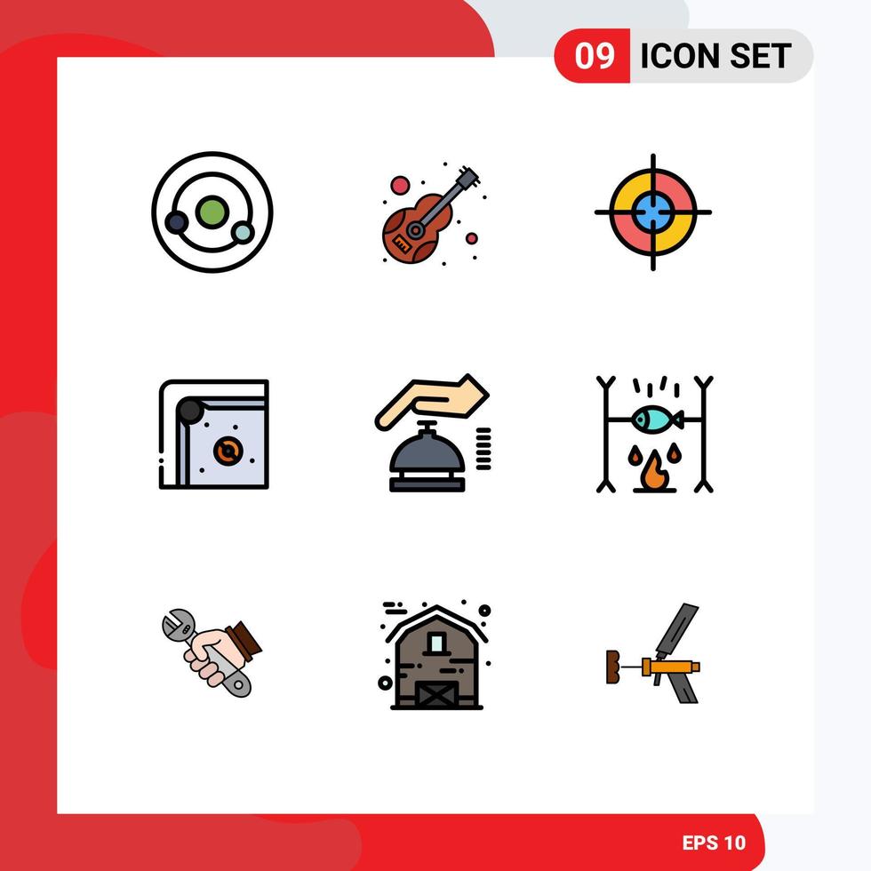 Pictogram Set of 9 Simple Filledline Flat Colors of alarm play violin game air hockey Editable Vector Design Elements