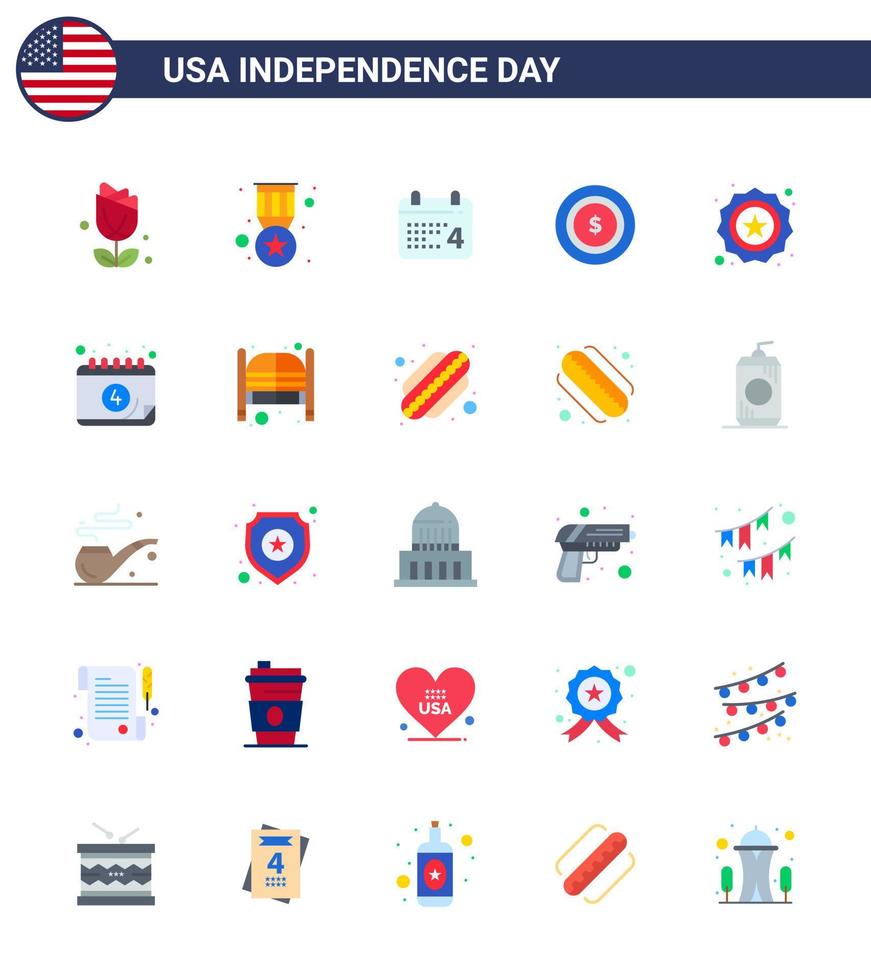 4 de julio estados unidos feliz día de la independencia icono símbolos grupo de 25 pisos modernos de insignia calendario americano maony elementos de diseño de vector de día de estados unidos editables americanos