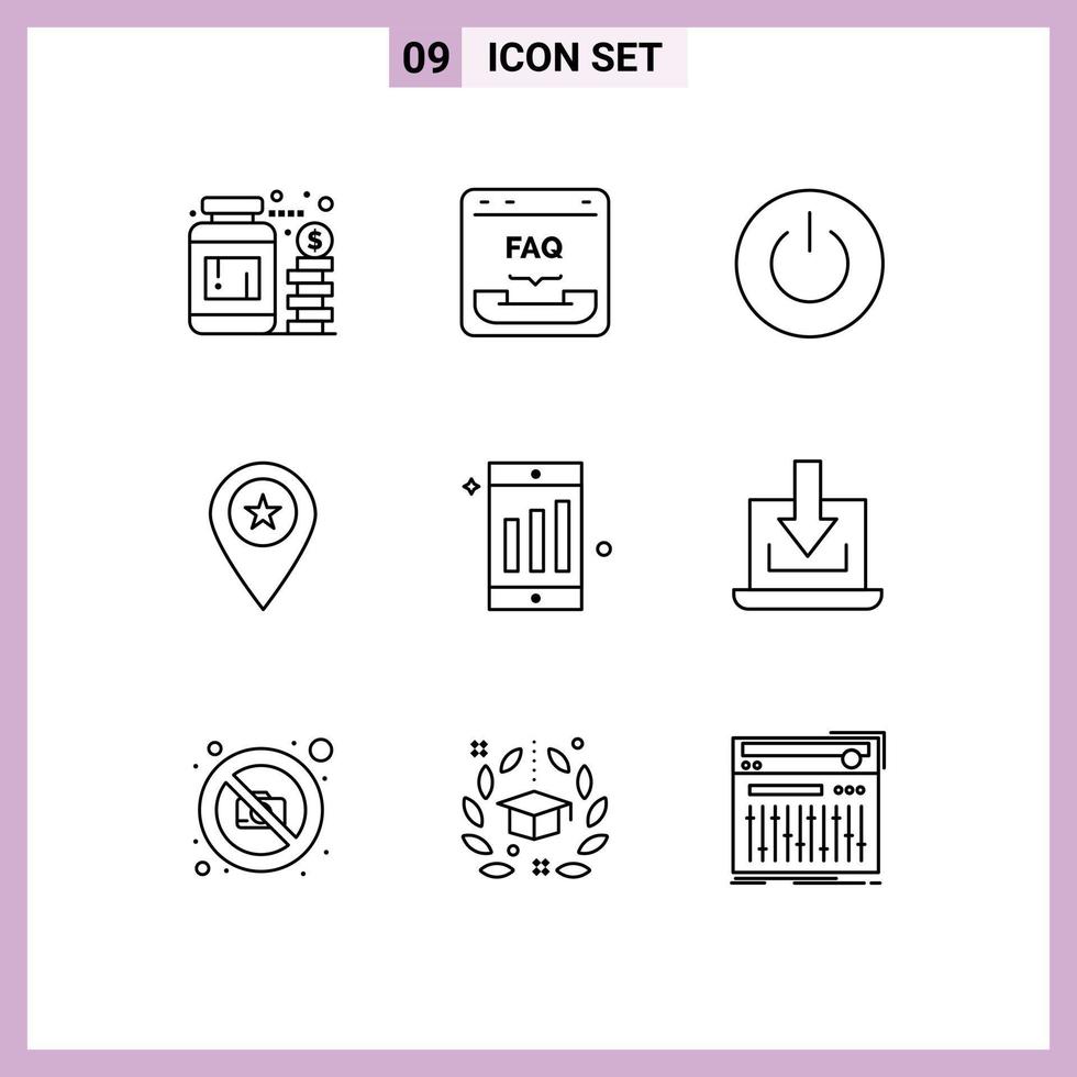 9 Thematic Vector Outlines and Editable Symbols of marker location help star ui Editable Vector Design Elements