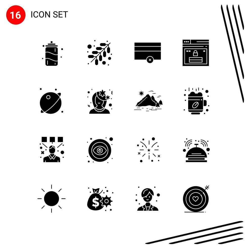 Collection of 16 Vector Icons in solid style Pixle Perfect Glyph Symbols for Web and Mobile Solid Icon Signs on White Background 16 Icons