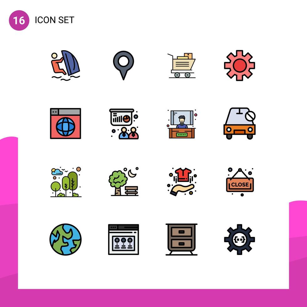 16 Universal Flat Color Filled Line Signs Symbols of design global pin logistic setting Editable Creative Vector Design Elements