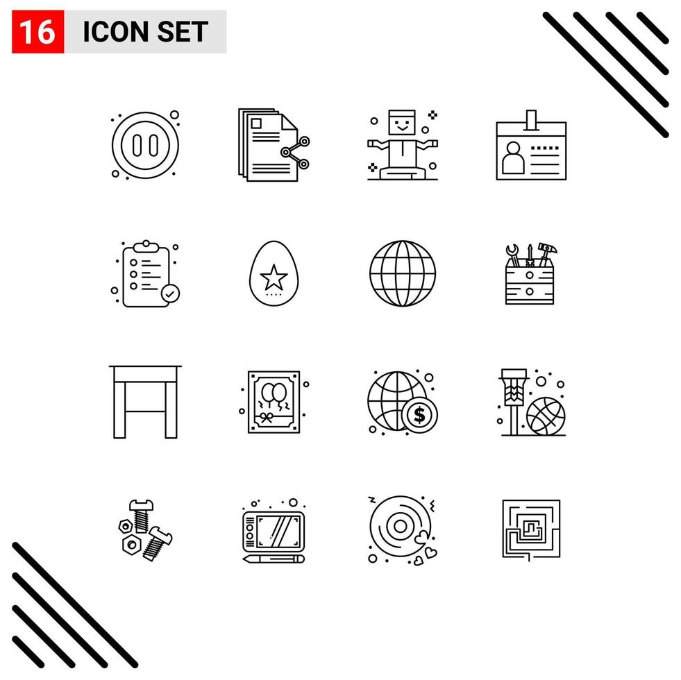 Outline Pack of 16 Universal Symbols of identification document document card magic Editable Vector Design Elements