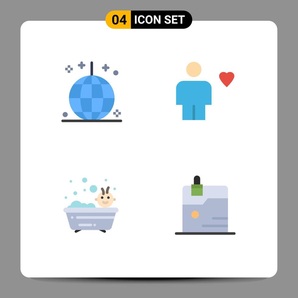 paquete de línea vectorial editable de 4 iconos planos simples de celebración adornos humanos baño corporal elementos de diseño vectorial editables vector