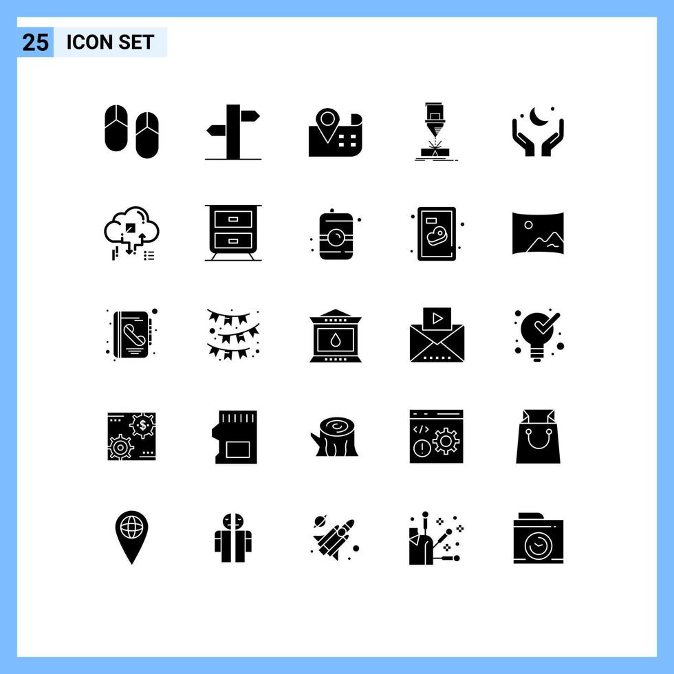 Universal Icon Symbols Group of 25 Modern Solid Glyphs of hand steel map laser engineering Editable Vector Design Elements