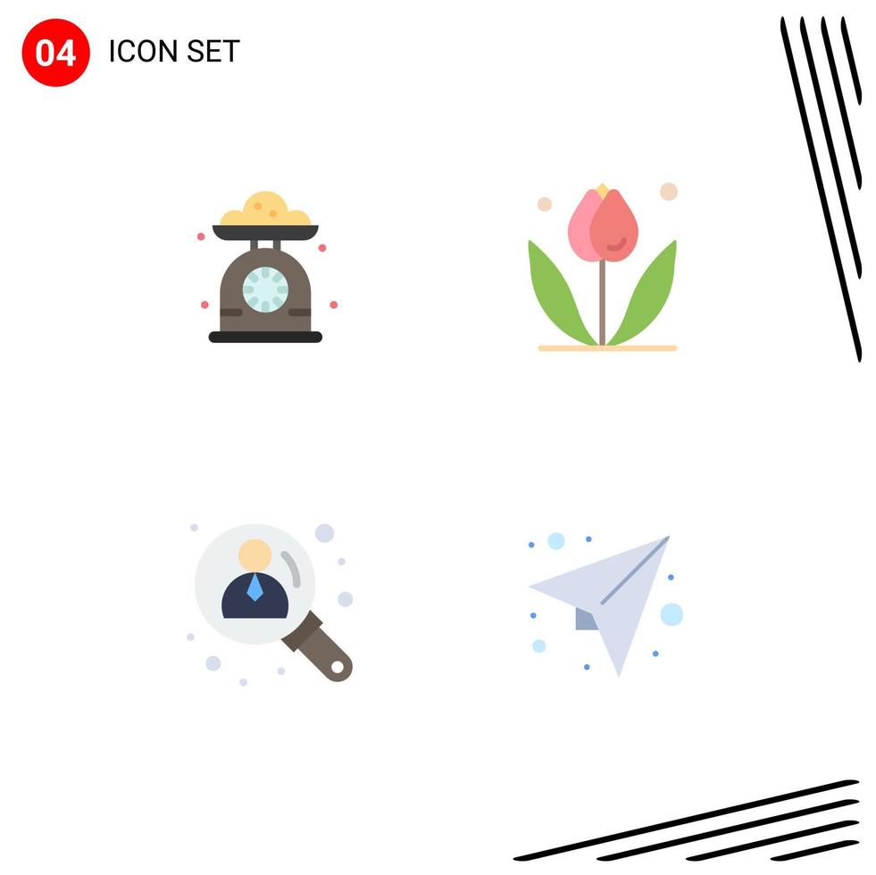 paquete de línea de vector editable de 4 iconos planos simples de báscula de cocina de negocios de horneado elementos de diseño de vector editables de usuario floral