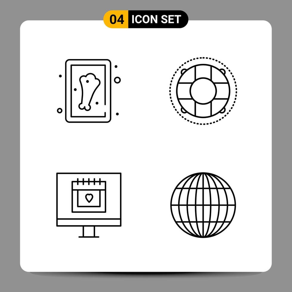 4 Black Icon Pack Outline Symbols Signs for Responsive designs on white background 4 Icons Set vector