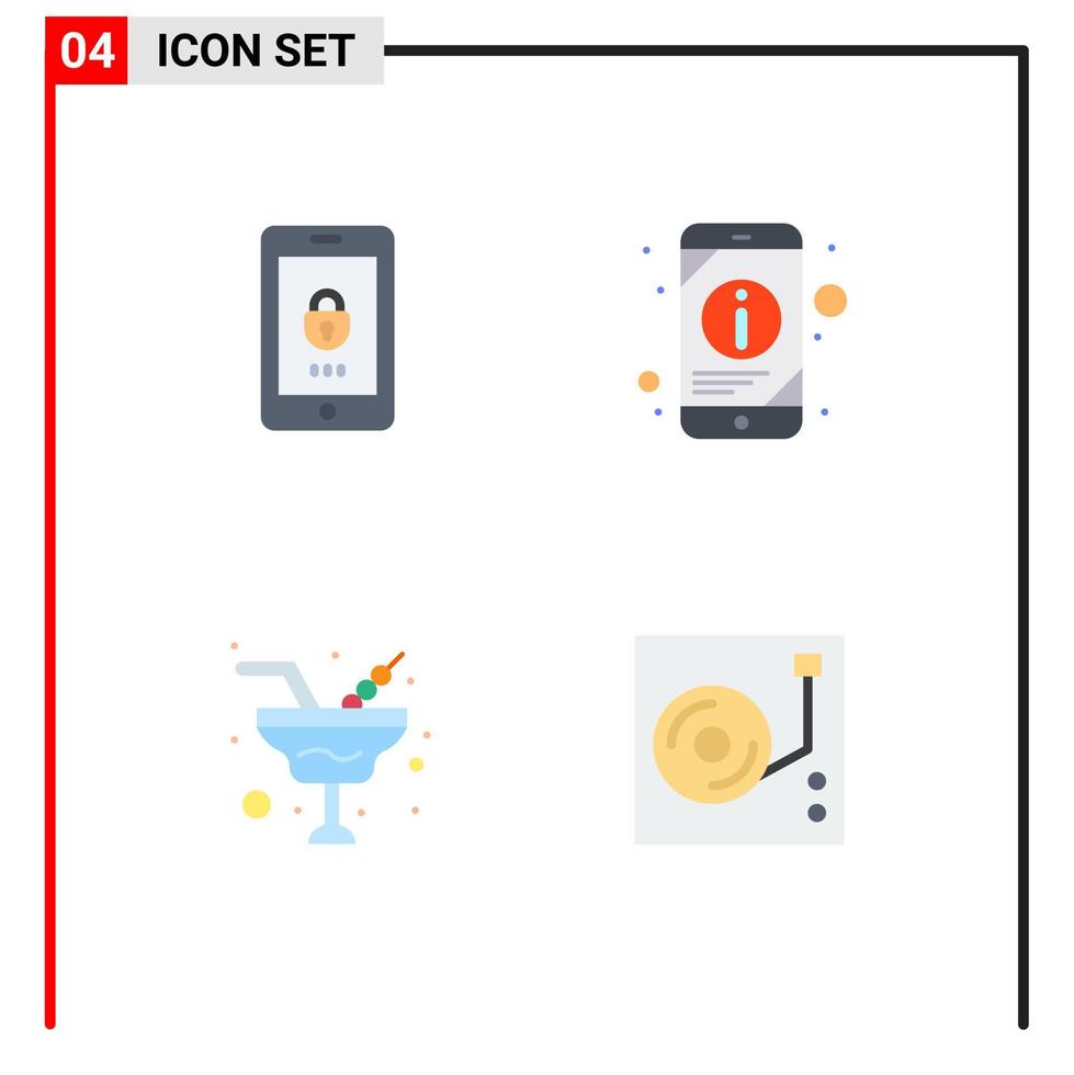 Group of 4 Flat Icons Signs and Symbols for encryption romance security mobile information glass Editable Vector Design Elements