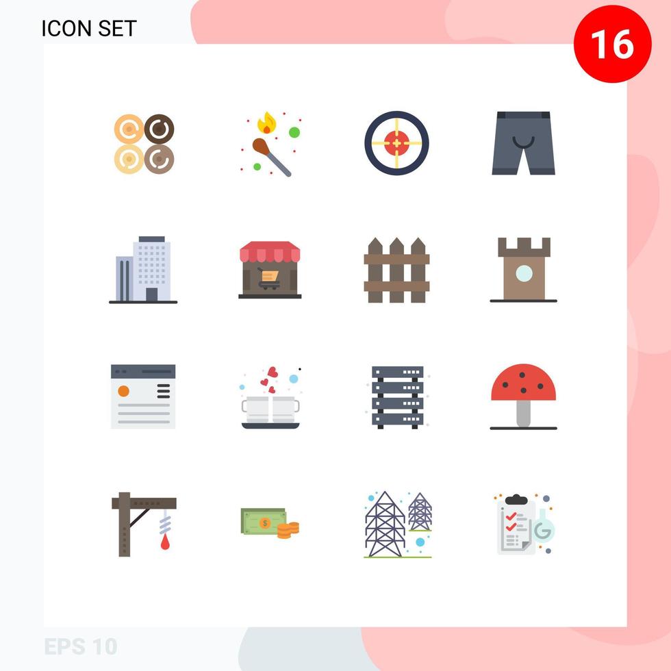 Pack of 16 Modern Flat Colors Signs and Symbols for Web Print Media such as underwear clothing army clothe target Editable Pack of Creative Vector Design Elements