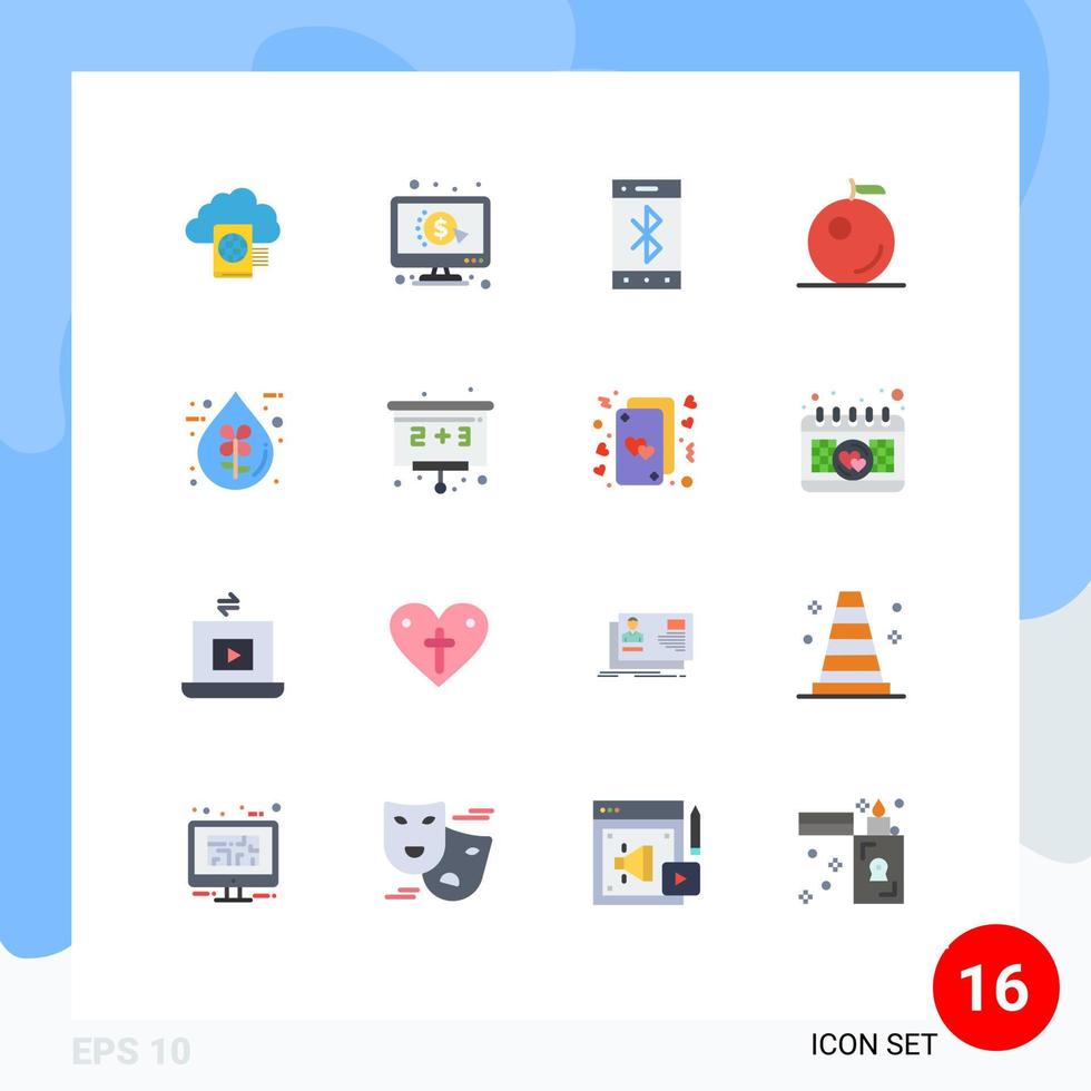 Universal Icon Symbols Group of 16 Modern Flat Colors of ecofriendly drop bluetooth bio fruit Editable Pack of Creative Vector Design Elements