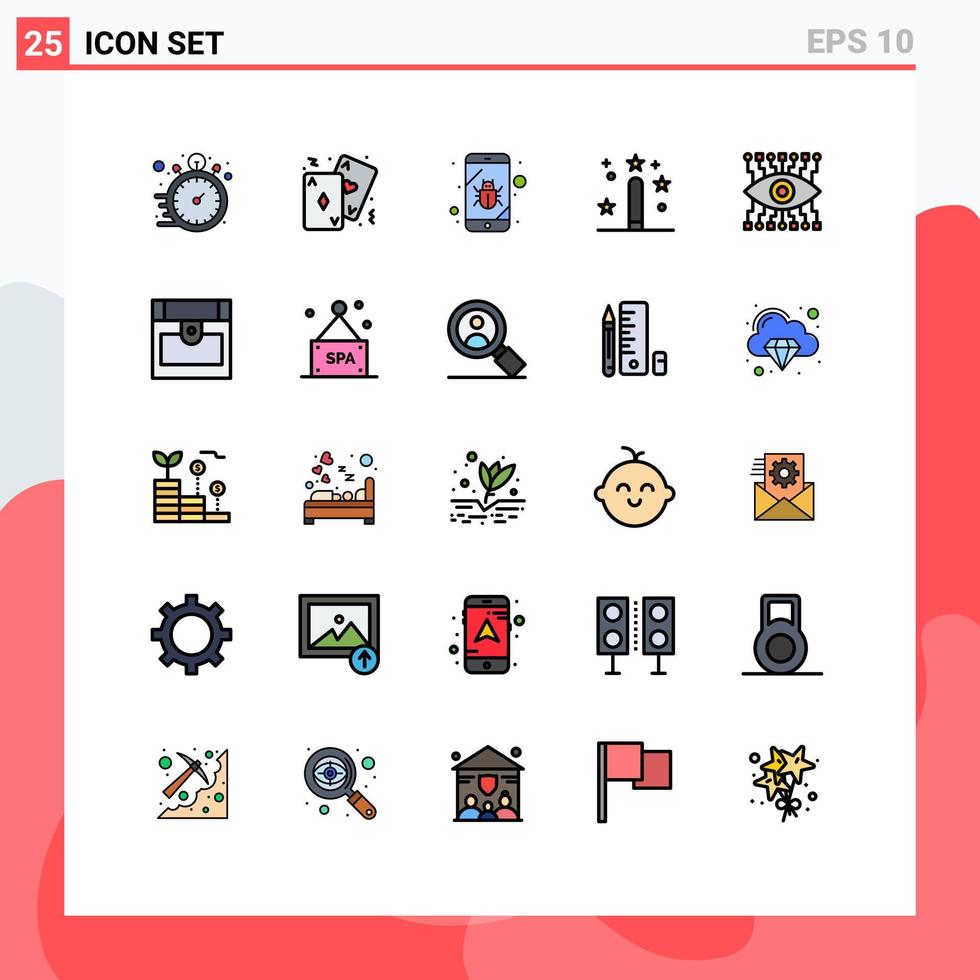 Editable Vector Line Pack of 25 Simple Filled line Flat Colors of magic design casino coding security Editable Vector Design Elements